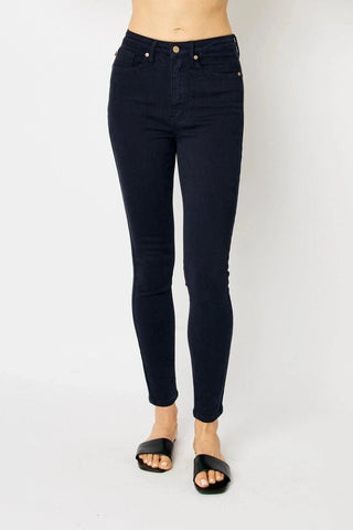 Judy Blue Tummy Control Skinny in Dark Navy-9- Bottoms Denim-Judy Blue-Styled by Stacked - A Plus Size Women's Boutique in Lakeville, MN