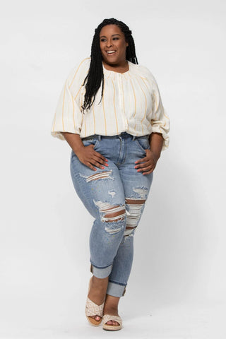 Judy Blue Paint Splatter Distressed Boyfriend Jeans