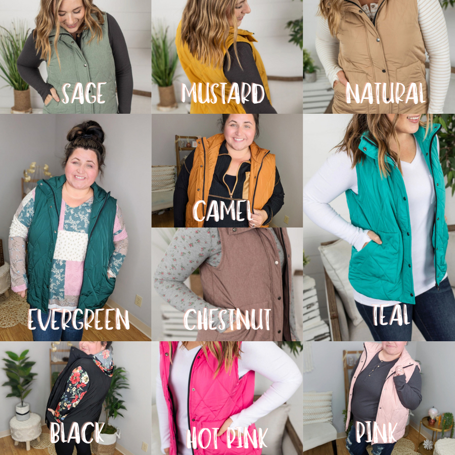 REMY QUILTED VEST- MANY COLORS! vests Stacked - A Plus Size Boutique 