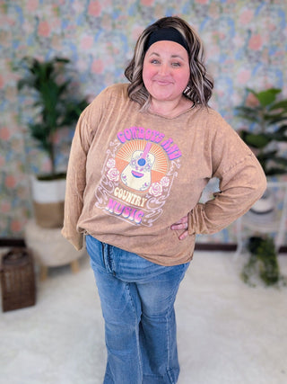 SALE- Cowboys & Country Music Mineral Wash Long Sleeve-6- Graphic Tops-WHITE BIRCH-Styled by Stacked - A Plus Size Women's Boutique in Lakeville, MN