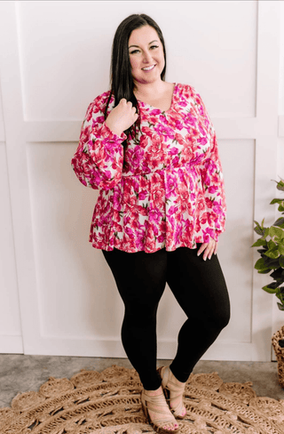 Fiora Kimono Style Top w/Tie Back in Ivory Bright Floral-2- Long Sleeve Tops-WHITE BIRCH-Styled by Stacked - A Plus Size Women's Boutique in Lakeville, MN