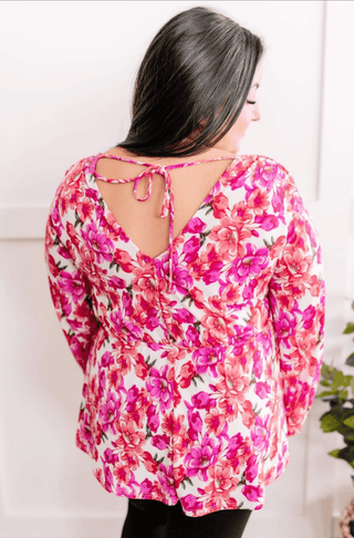 Fiora Kimono Style Top w/Tie Back in Ivory Bright Floral-2- Long Sleeve Tops-WHITE BIRCH-Styled by Stacked - A Plus Size Women's Boutique in Lakeville, MN