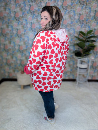 Sami Long Sleeve Hooded Top in Red + Ivory Hearts-2- Long Sleeve Tops-HEIMISH-Styled by Stacked - A Plus Size Women's Boutique in Lakeville, MN
