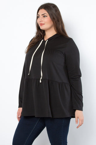 Sandra Double Tiered Flowy Babydoll Hoodie (4 Colors)-2- Long Sleeve Tops-BE STAGE-Styled by Stacked - A Plus Size Women's Boutique in Lakeville, MN
