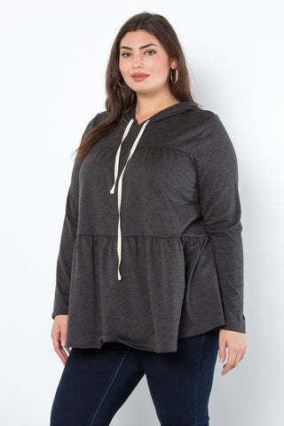 Sandra Double Tiered Flowy Babydoll Hoodie (4 Colors)-2- Long Sleeve Tops-BE STAGE-Styled by Stacked - A Plus Size Women's Boutique in Lakeville, MN