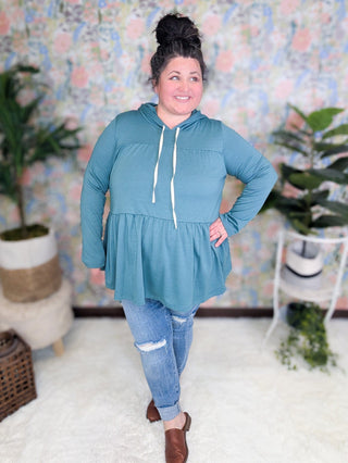 Sandra Double Tiered Flowy Babydoll Hoodie (4 Colors)-2- Long Sleeve Tops-BE STAGE-Styled by Stacked - A Plus Size Women's Boutique in Lakeville, MN