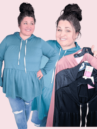 Sandra Double Tiered Flowy Babydoll Hoodie (4 Colors)-2- Long Sleeve Tops-BE STAGE-Styled by Stacked - A Plus Size Women's Boutique in Lakeville, MN