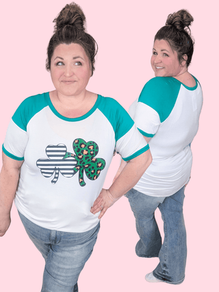 Saoirse Ringer Tee w/Clovers-6- Graphic Tops-HEIMISH-Styled by Stacked - A Plus Size Women's Boutique in Lakeville, MN