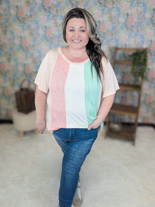 Sara Flowy Sleeve Vertical Colorblock Top-1- ShortSlv/Slvless Tops-HAPTICS-Styled by Stacked - A Plus Size Women's Boutique in Lakeville, MN