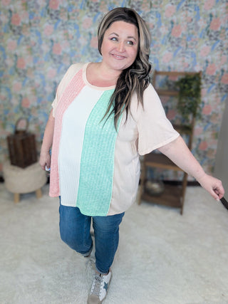 Sara Flowy Sleeve Vertical Colorblock Top-1- ShortSlv/Slvless Tops-HAPTICS-Styled by Stacked - A Plus Size Women's Boutique in Lakeville, MN