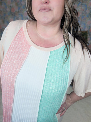 Sara Flowy Sleeve Vertical Colorblock Top-1- ShortSlv/Slvless Tops-HAPTICS-Styled by Stacked - A Plus Size Women's Boutique in Lakeville, MN