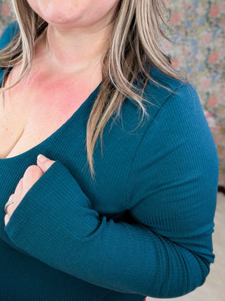 Sarah Vneck Ribbed Top w/Built In Bra-2- Long Sleeve Tops-WHITE BIRCH-Styled by Stacked - A Plus Size Women's Boutique in Lakeville, MN