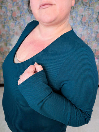 Sarah Vneck Ribbed Top w/Built In Bra-2- Long Sleeve Tops-WHITE BIRCH-Styled by Stacked - A Plus Size Women's Boutique in Lakeville, MN