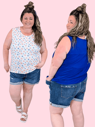 9- Bottoms Denim Sawyer Distressed Denim Shorts w/Cuffed Hem in Medium Darkwash plus size clothing