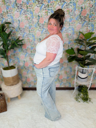 Scout Lace Sleeve Bodysuit in Ivory-1- ShortSlv/Slvless Tops-WHITE BIRCH-Styled by Stacked - A Plus Size Women's Boutique in Lakeville, MN