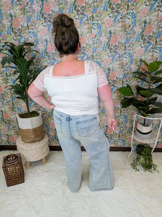 Scout Lace Sleeve Bodysuit in Ivory-1- ShortSlv/Slvless Tops-WHITE BIRCH-Styled by Stacked - A Plus Size Women's Boutique in Lakeville, MN