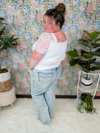 Scout Lace Sleeve Bodysuit in Ivory-1- ShortSlv/Slvless Tops-WHITE BIRCH-Styled by Stacked - A Plus Size Women's Boutique in Lakeville, MN