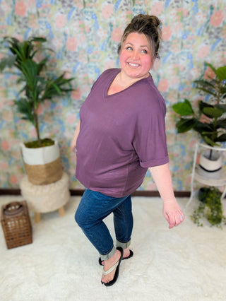 Selene Dolman Boxy Tee w/Cuffed Sleeve- SELECT SOLIDS-1- ShortSlv/Slvless Tops-MICHELLE MAE-Styled by Stacked - A Plus Size Women's Boutique in Lakeville, MN