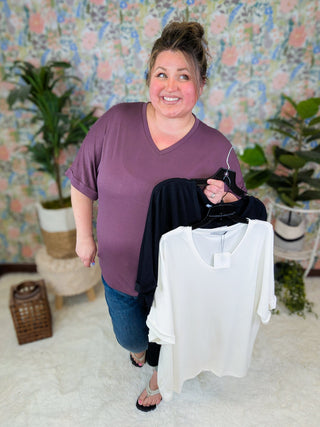 Selene Dolman Boxy Tee w/Cuffed Sleeve (3 Colors)-1- ShortSlv/Slvless Tops-MICHELLE MAE-Styled by Stacked - A Plus Size Women's Boutique in Lakeville, MN