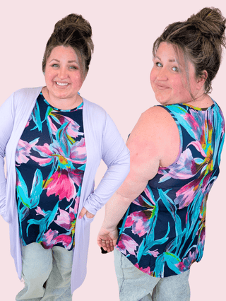 Selma Painted Floral Tank on Navy-1- ShortSlv/Slvless Tops-HEIMISH-Styled by Stacked - A Plus Size Women's Boutique in Lakeville, MN