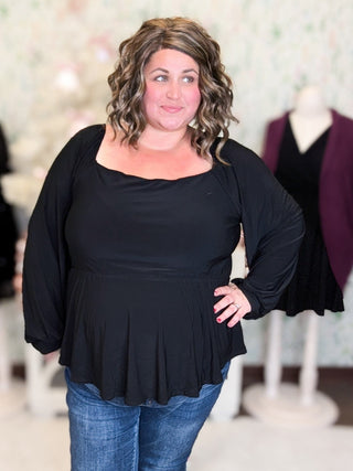 Seraphina Square Neck Babydoll (2 Colors)-2- Long Sleeve Tops-WHITE BIRCH-Styled by Stacked - A Plus Size Women's Boutique in Lakeville, MN