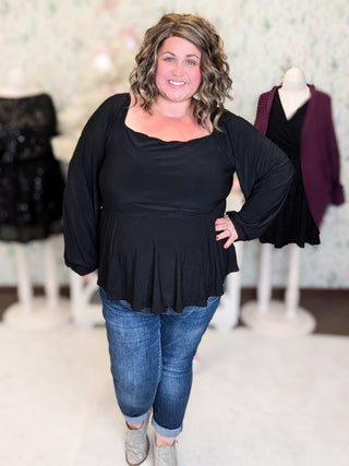 Seraphina Square Neck Babydoll (2 Colors)-2- Long Sleeve Tops-WHITE BIRCH-Styled by Stacked - A Plus Size Women's Boutique in Lakeville, MN