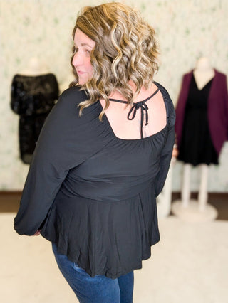 Seraphina Square Neck Babydoll (2 Colors)-2- Long Sleeve Tops-WHITE BIRCH-Styled by Stacked - A Plus Size Women's Boutique in Lakeville, MN