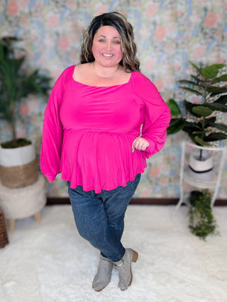 Seraphina Square Neck Babydoll (2 Colors)-2- Long Sleeve Tops-WHITE BIRCH-Styled by Stacked - A Plus Size Women's Boutique in Lakeville, MN