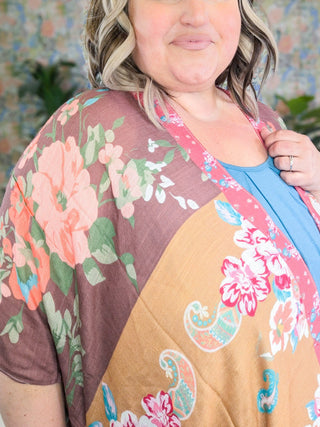 Serenity Patchwork Floral + Paisley in Milk Chocolate Blend-4- Overlayer Tops-urbanista-Styled by Stacked - A Plus Size Women's Boutique in Lakeville, MN