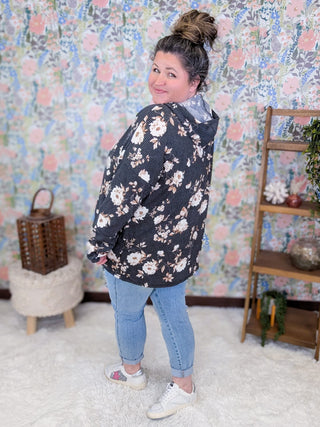 3- Hooded Tops Shawn Urban Ribbed Hooded Floral Pullover (2 Colors) plus size clothing