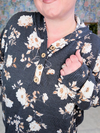 3- Hooded Tops Shawn Urban Ribbed Hooded Floral Pullover (2 Colors) plus size clothing