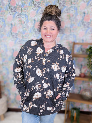 3- Hooded Tops Shawn Urban Ribbed Hooded Floral Pullover (2 Colors) plus size clothing