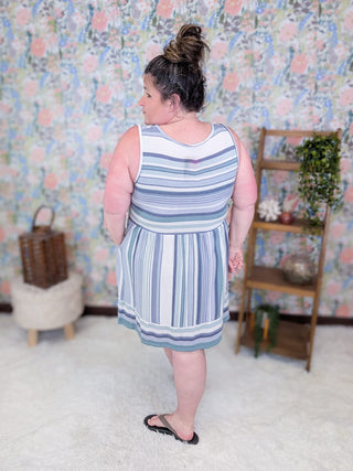 11- Dress/Romp/Jump Shawna Switching Stripe Sleeveless Dress in Seafoam + Gray plus size clothing