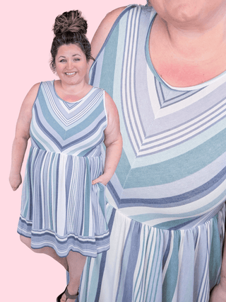 11- Dress/Romp/Jump Shawna Switching Stripe Sleeveless Dress in Seafoam + Gray plus size clothing