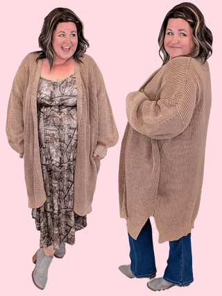 4- Overlayer Tops Shayla Slouchy Sweater Cardigan in Toffee Brown plus size clothing