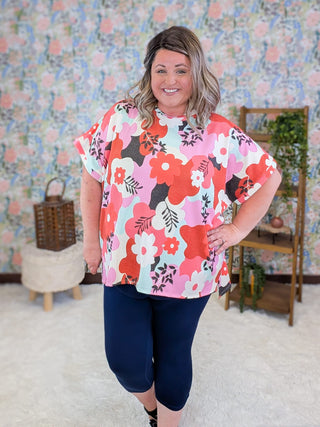 Shelbie Short Sleeve Dolman Top in Retro Floral plus size clothing