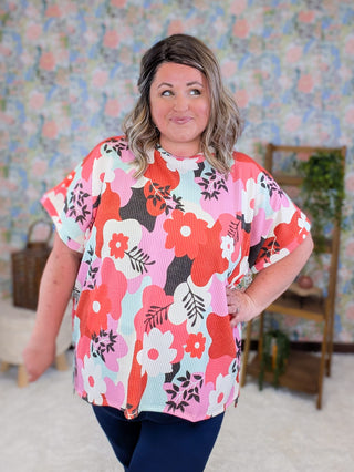 Shelbie Short Sleeve Dolman Top in Retro Floral plus size clothing