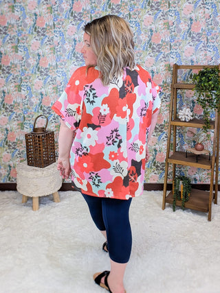 Shelbie Short Sleeve Dolman Top in Retro Floral plus size clothing
