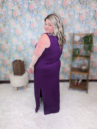 Simone Vneck Maxi Dress w/Side Slits in Plum-11- Dress/Romp/Jump-EMERALD-Styled by Stacked - A Plus Size Women's Boutique in Lakeville, MN
