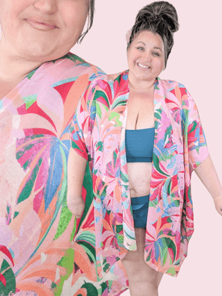 Sloane Tropical Painted Kimono in Pink Multi Blend-4- Overlayer Tops-urbanista-Styled by Stacked - A Plus Size Women's Boutique in Lakeville, MN