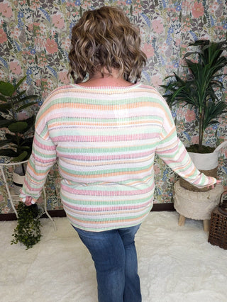 Sofia Textured Long Sleeve Top in Candy Apple Stripes-2- Long Sleeve Tops-HAPTICS-Styled by Stacked - A Plus Size Women's Boutique in Lakeville, MN