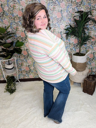 Sofia Textured Long Sleeve Top in Candy Apple Stripes-2- Long Sleeve Tops-HAPTICS-Styled by Stacked - A Plus Size Women's Boutique in Lakeville, MN