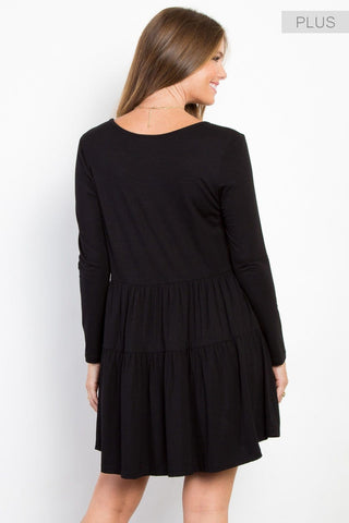 Sonia Solid Tiered Long Sleeve Dress (4 colors)-11- Dress/Romp/Jump-BE STAGE-Styled by Stacked - A Plus Size Women's Boutique in Lakeville, MN