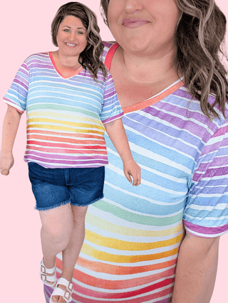 1- ShortSlv/Slvless Tops Sophie Perfect Vneck Tee in Ombre Rainbow plus size clothing