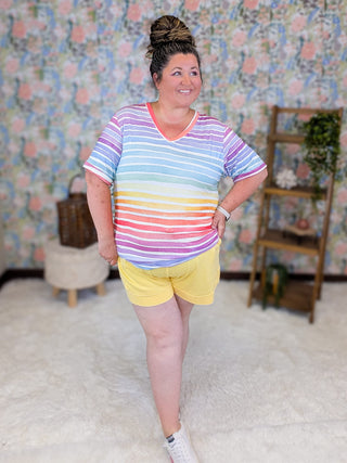 1- ShortSlv/Slvless Tops Sophie Perfect Vneck Tee in Ombre Rainbow plus size clothing