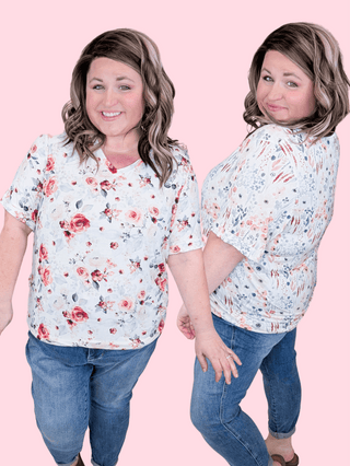 Sophie Vneck Perfect Tee in Spring Florals (4 Colors)-1- ShortSlv/Slvless Tops-MICHELLE MAE-Styled by Stacked - A Plus Size Women's Boutique in Lakeville, MN