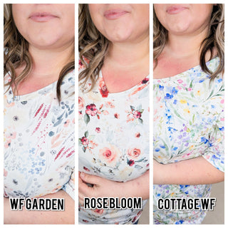 Sophie Vneck Perfect Tee in Spring Florals (4 Colors)-1- ShortSlv/Slvless Tops-MICHELLE MAE-Styled by Stacked - A Plus Size Women's Boutique in Lakeville, MN