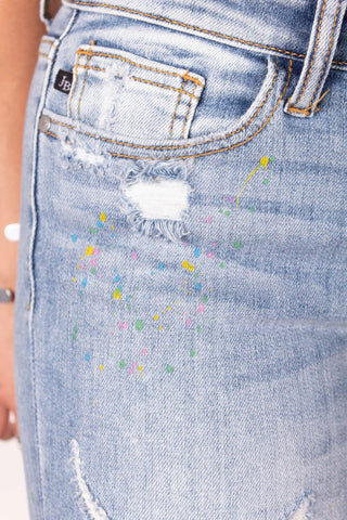 Judy Blue Paint Splatter Distressed Boyfriend Jeans