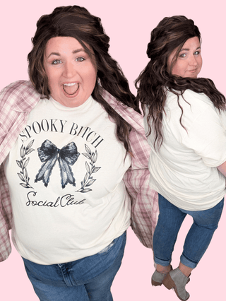 Spooky B Social Club Tee on Cream-6- Graphic Tops-inked up apparel-Styled by Stacked - A Plus Size Women's Boutique in Lakeville, MN