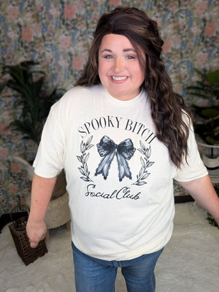 Spooky B Social Club Tee on Cream-6- Graphic Tops-inked up apparel-Styled by Stacked - A Plus Size Women's Boutique in Lakeville, MN